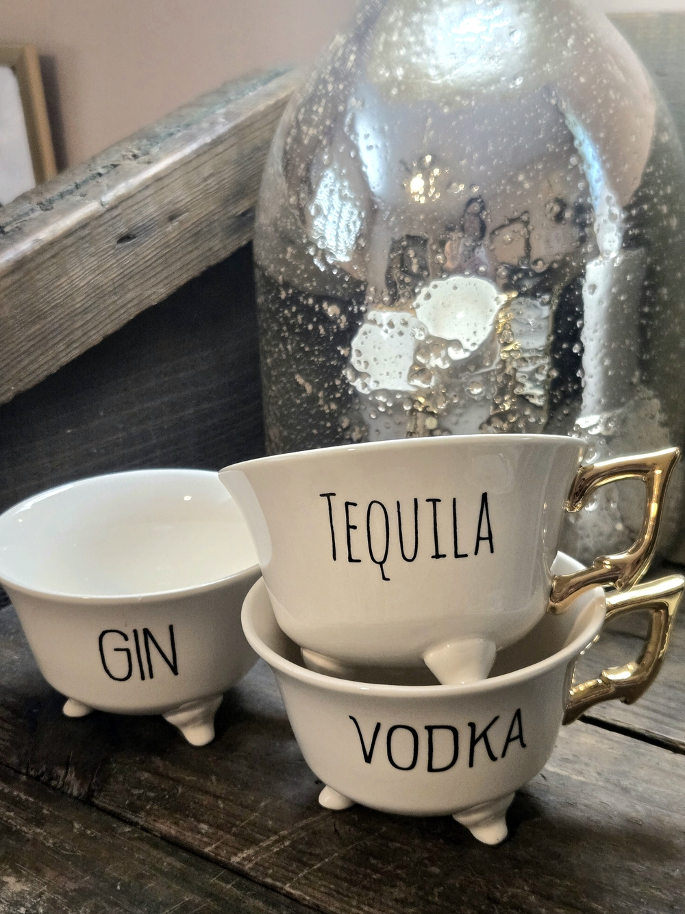 Sassy Teacup Set-Ceramic Tequila, Vodka & Gin Cups with Gold Handles